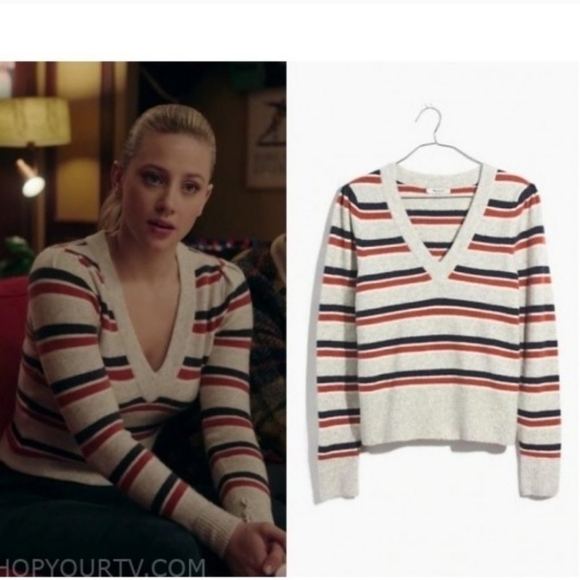 MADEWELL Striped Westgate V-Neck Sweater S - Picture 4 of 12